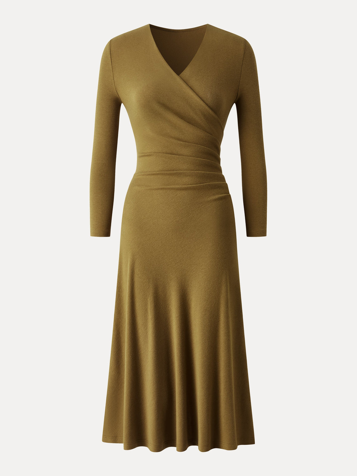 LiteWarm Surplice 3/4 Sleeve Side-Tuck Midi Dress — original photo 17