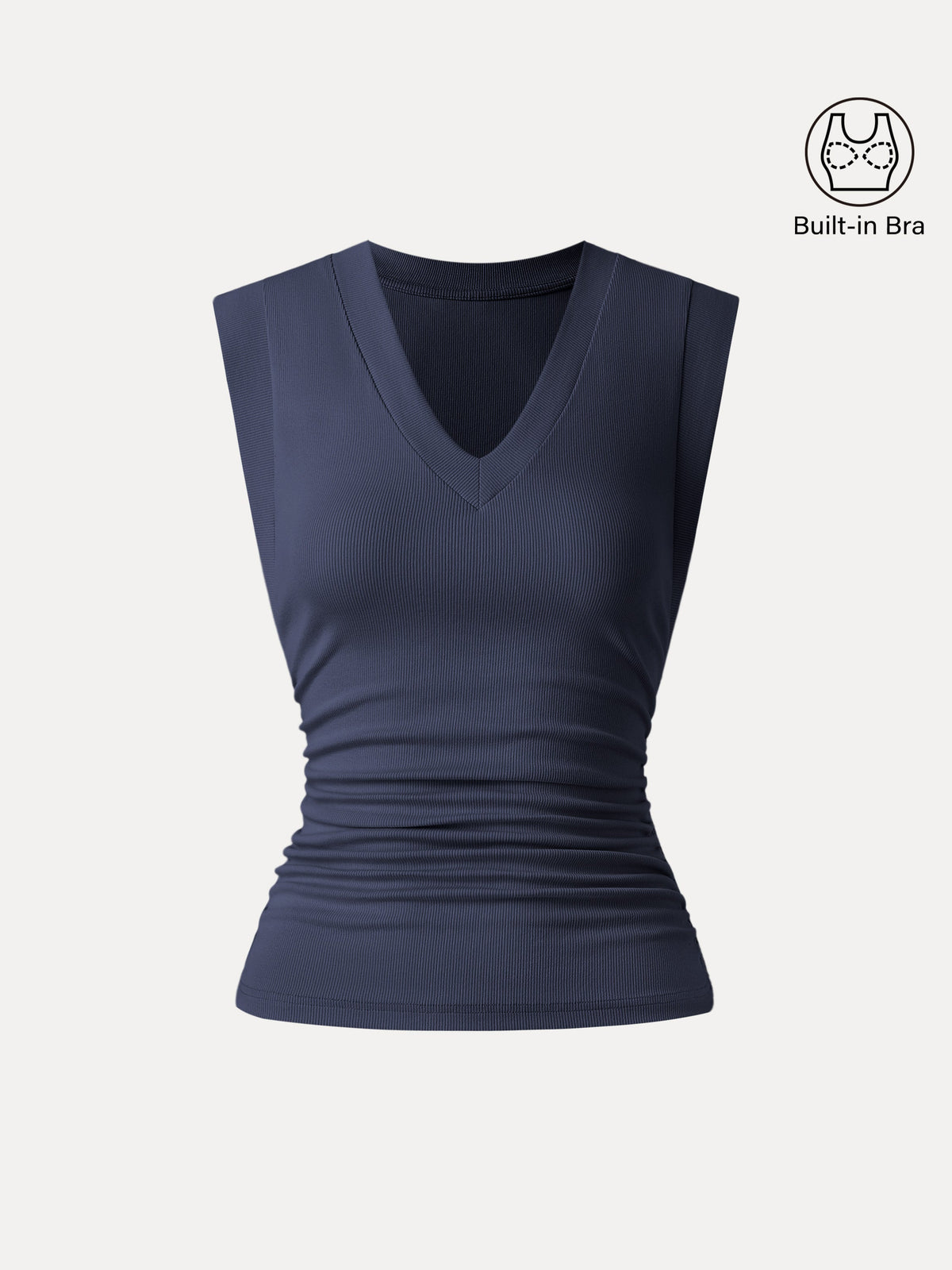 Stretch Cotton V-neck Side Ruched Muscle Built-In Bra Top — original photo 9