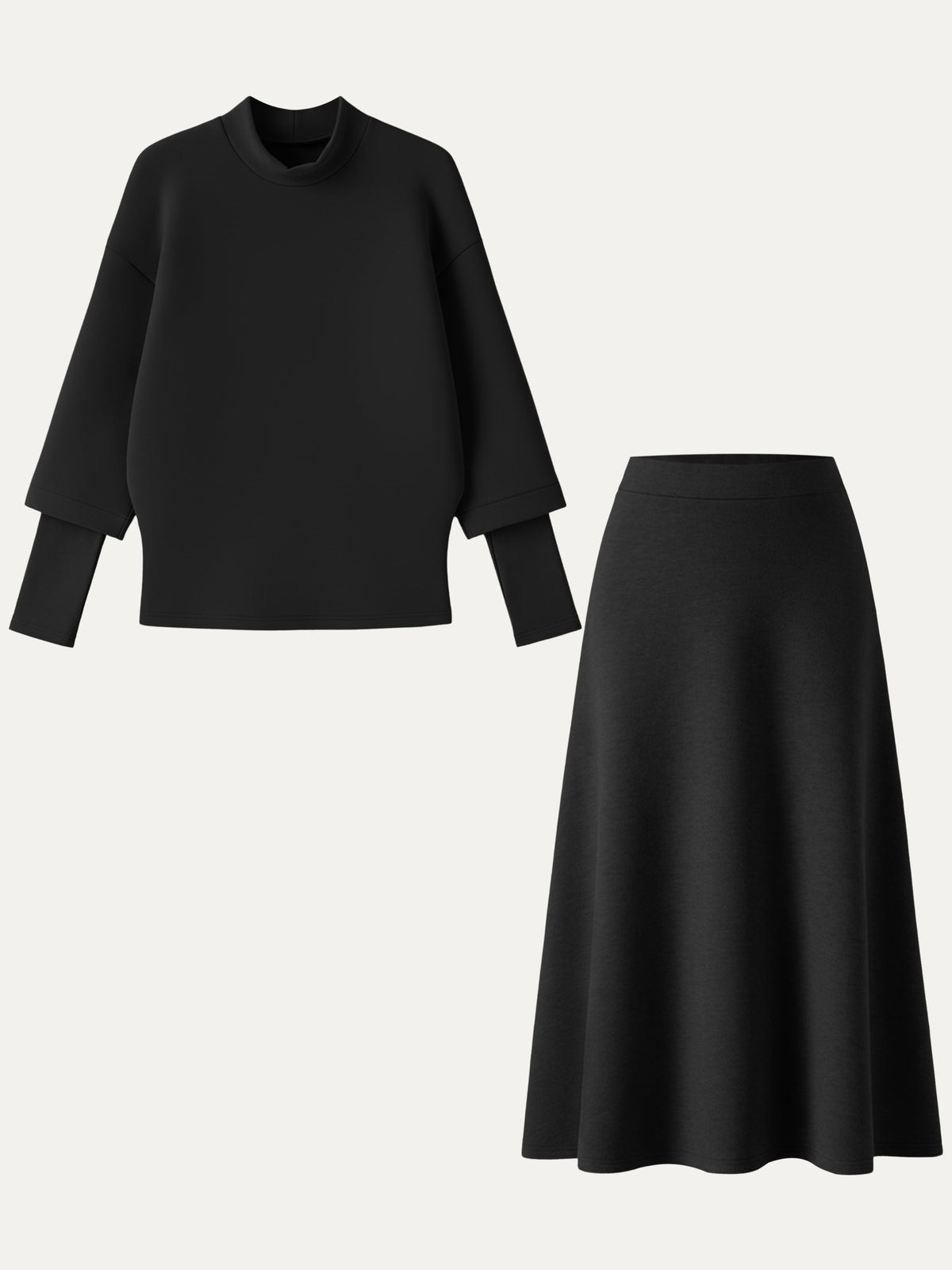 2Pcs Set FuzzLuxe Mockneck Sleeve-Warmer Top & Midi A-line Circle Skirt — original photo 14