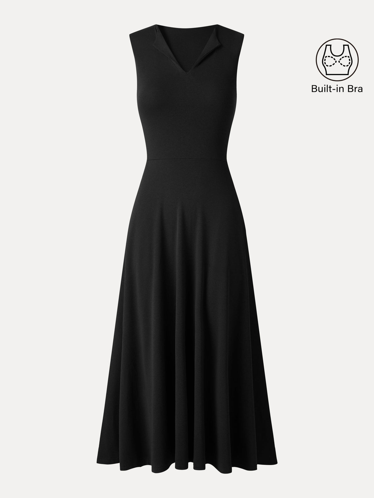 Ribbed Collared V-Neck Sleeveless A-Line Midi Built-In Bra Dress with Pockets — original photo 15