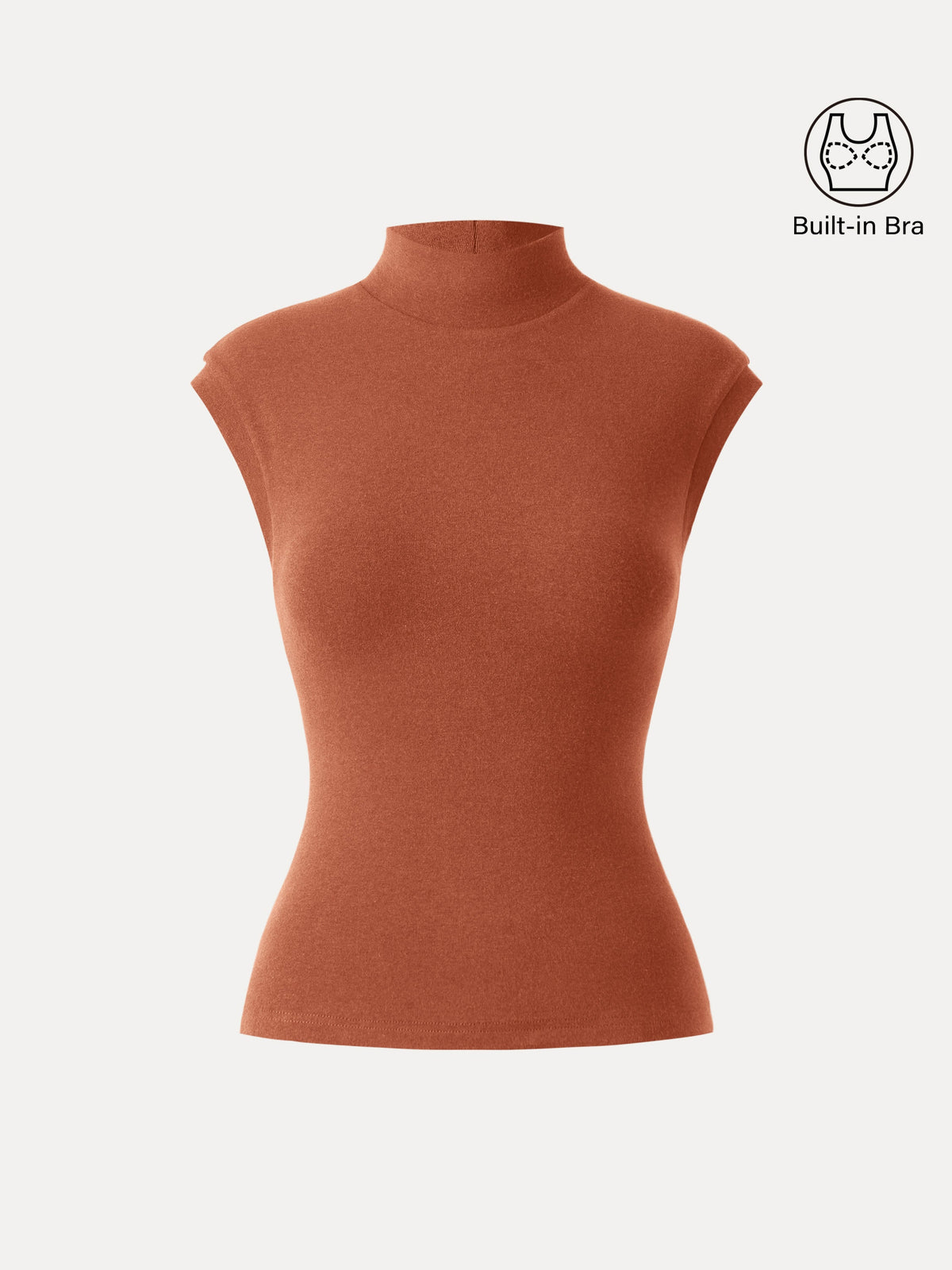 LiteWarm Stretch Cotton Mock Neck Cap Sleeve Built-In Bra Top — original photo 18