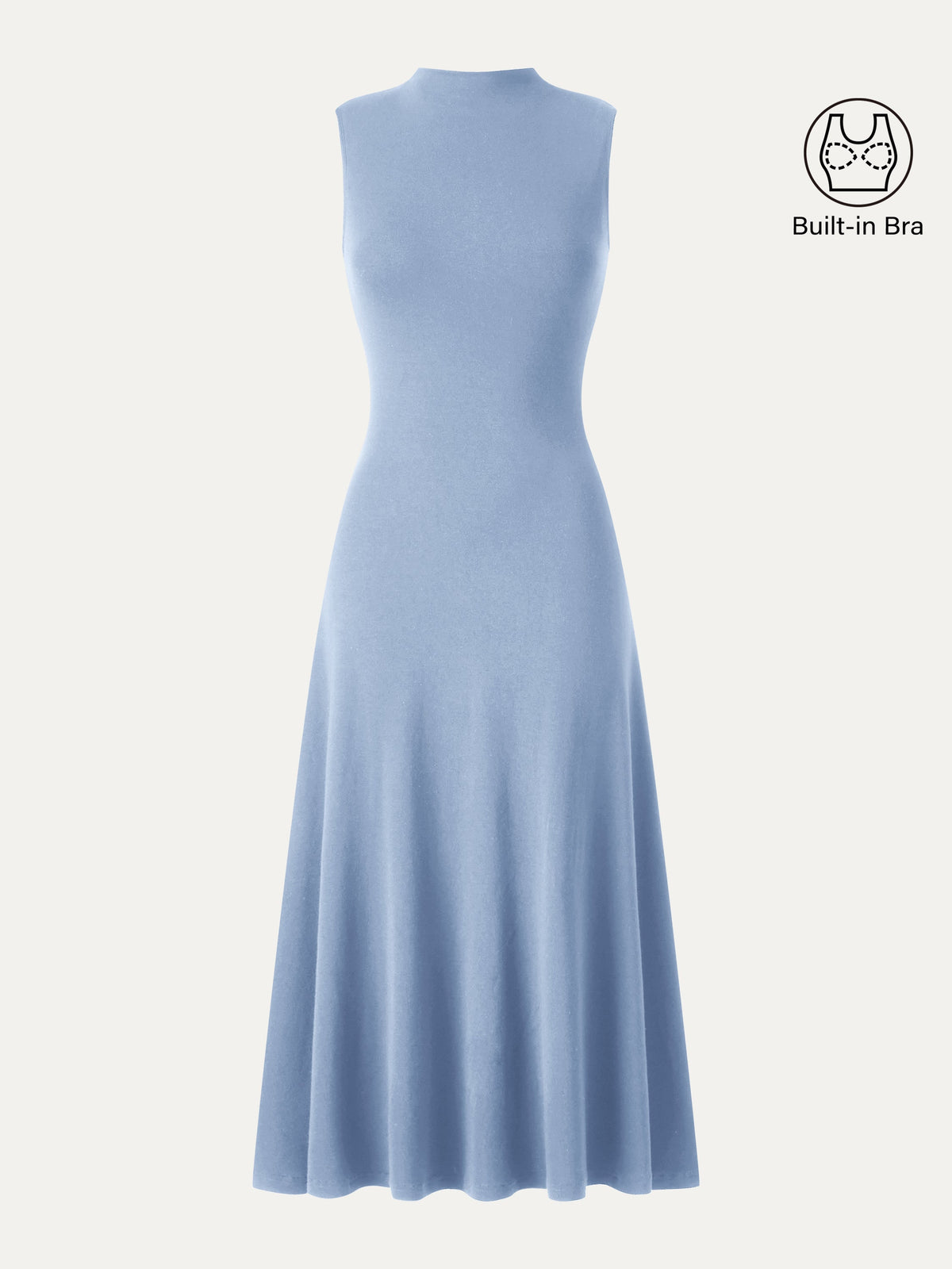 LiteWarm Mock Neck Sleeveless A-Line Midi Built-In Bra Dress — original photo 15