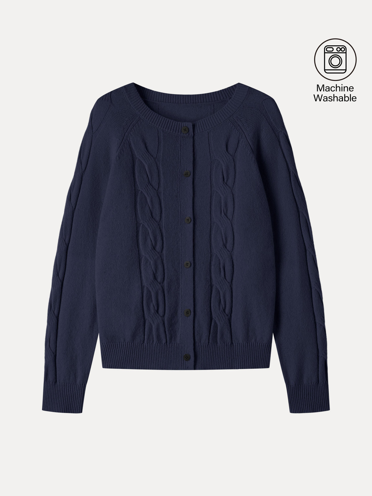 Merino-Blend Cable-Knit Crew Neck Long Sleeve Cardigan — original photo 12