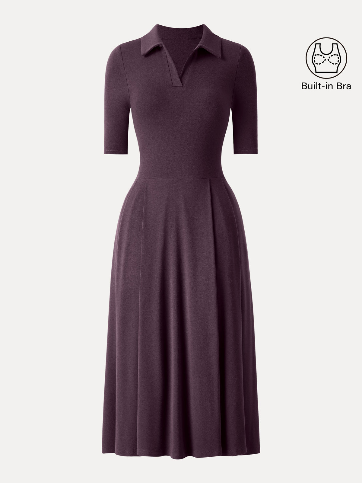 LiteWarm Polo Neck Elbow Length Sleeve Midi Built-In Bra Dress with Pockets — original photo 17