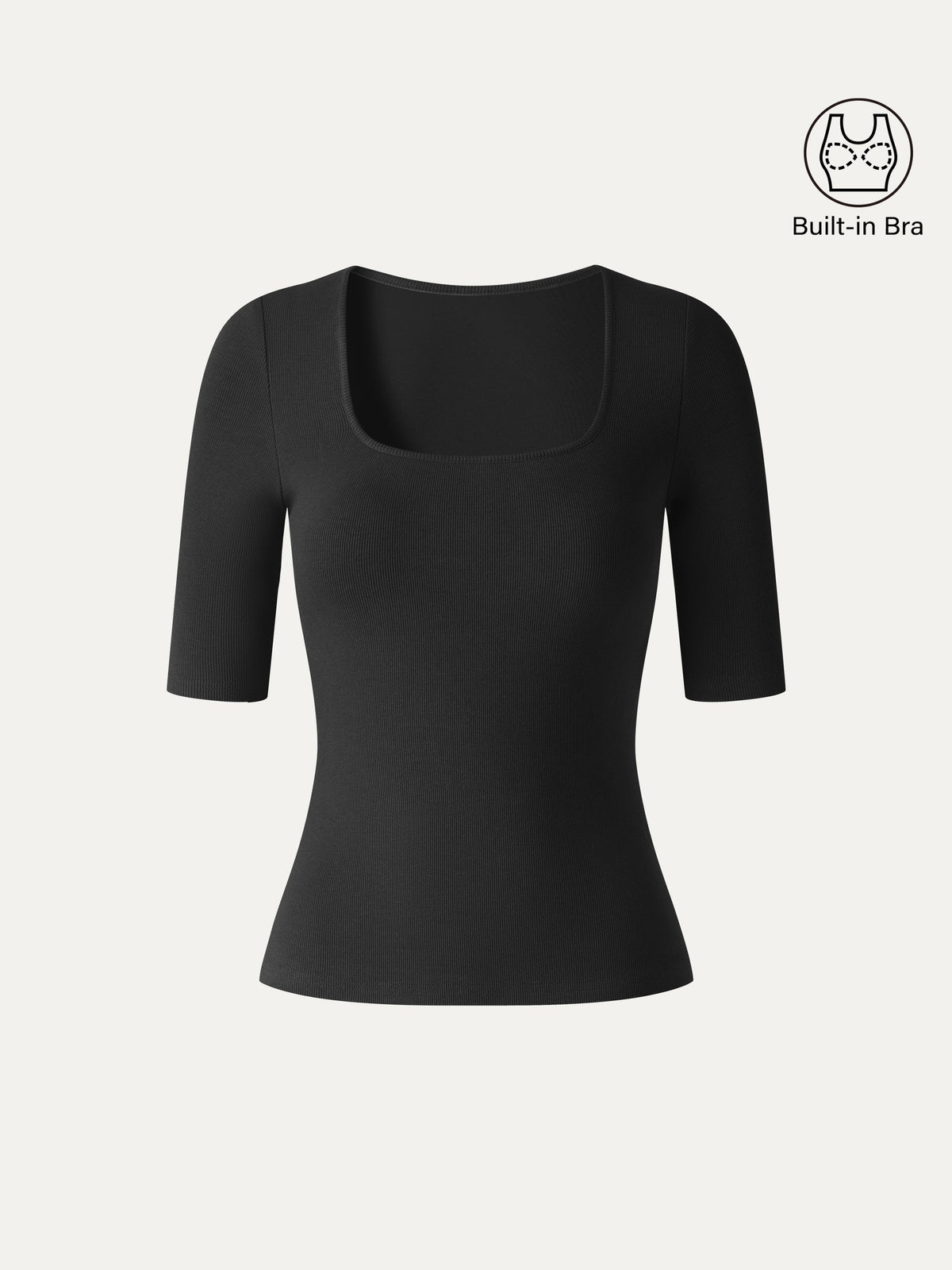 Square Neck Elbow Sleeve Built-In Bra Top — original photo 18