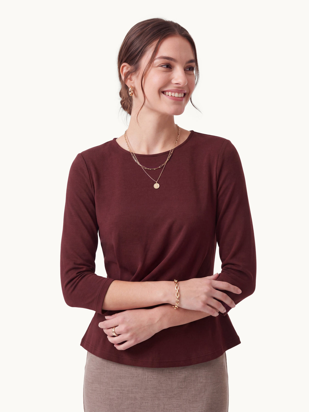 Cotton Lyocell Round Neck Tucked Top — original photo 9