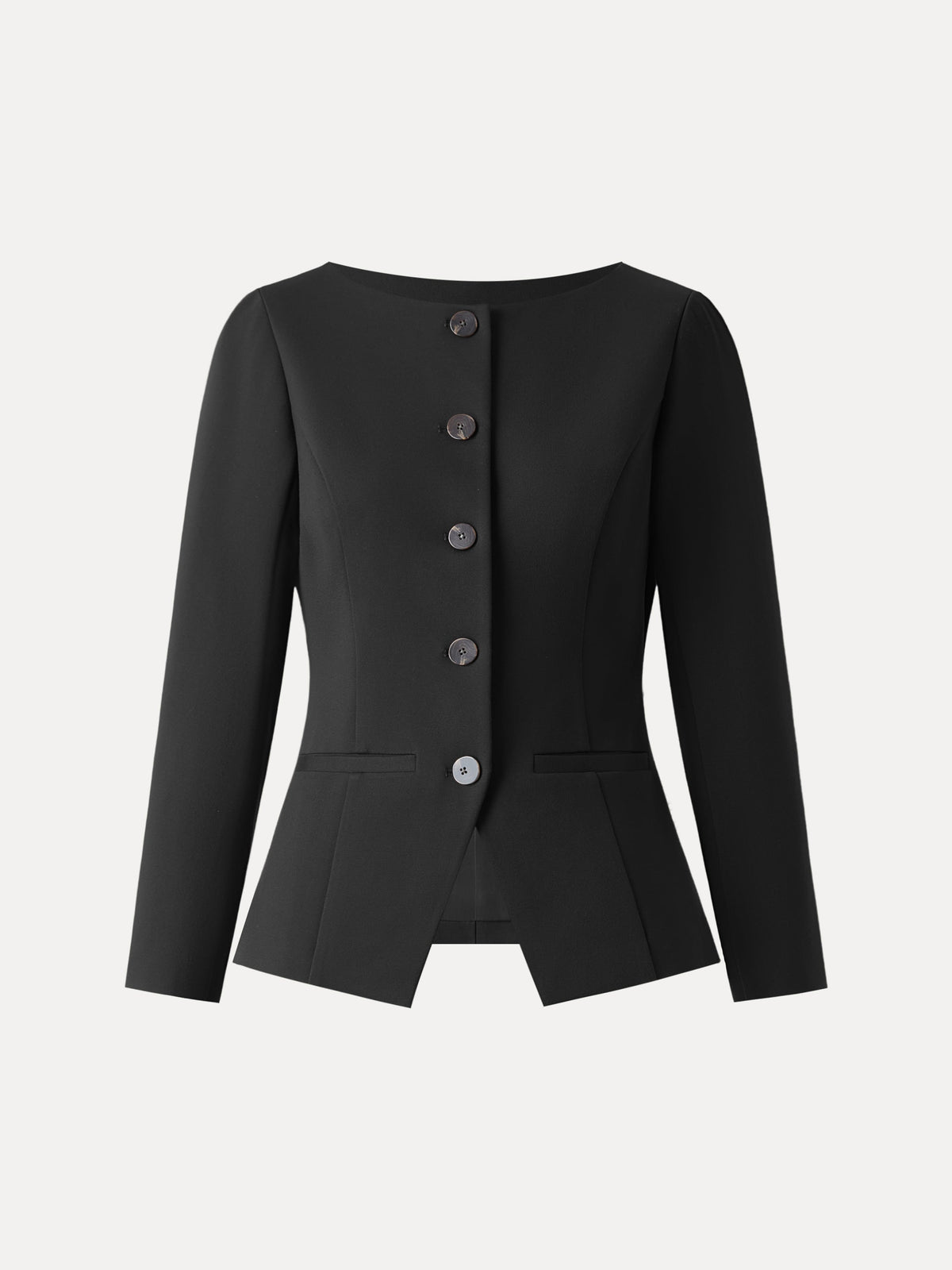 Ponte Office Round Neck Long Sleeve Jacket with Pockets — original photo 10