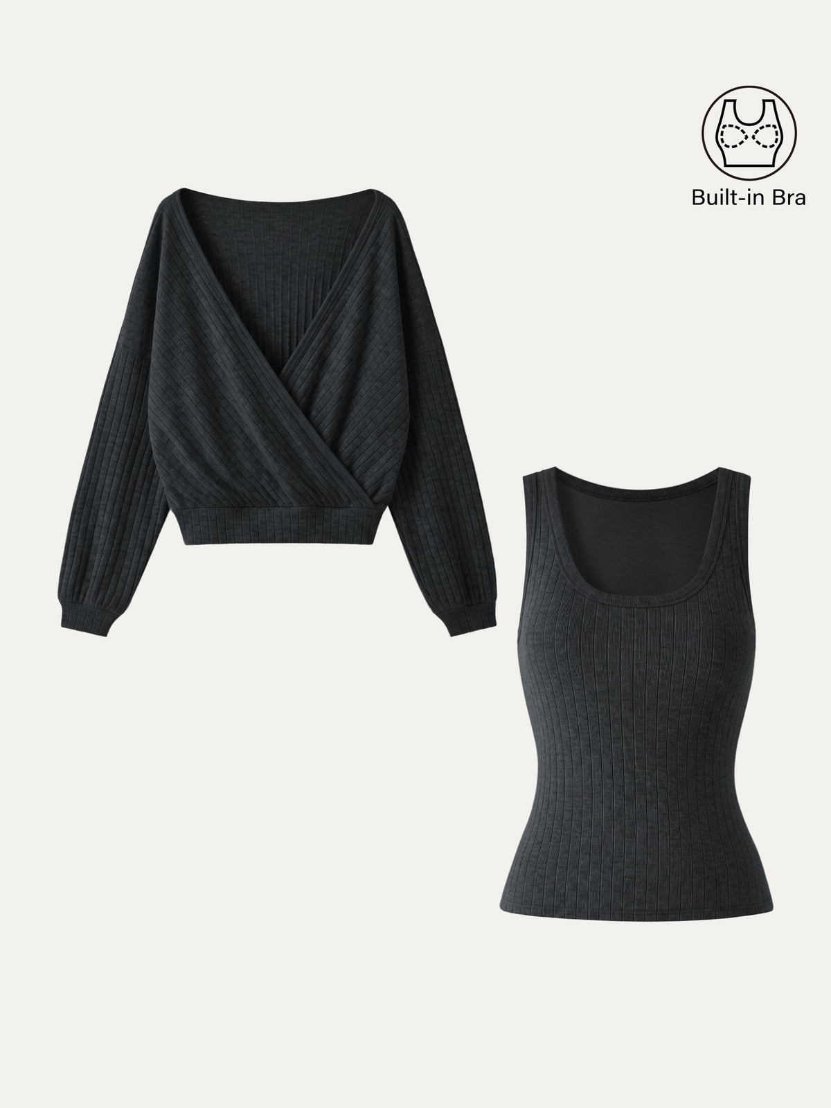 2Pcs Set MaxWarm U-Neck Built-In Bra Top & Crossover Banded Hem Top — original photo 12