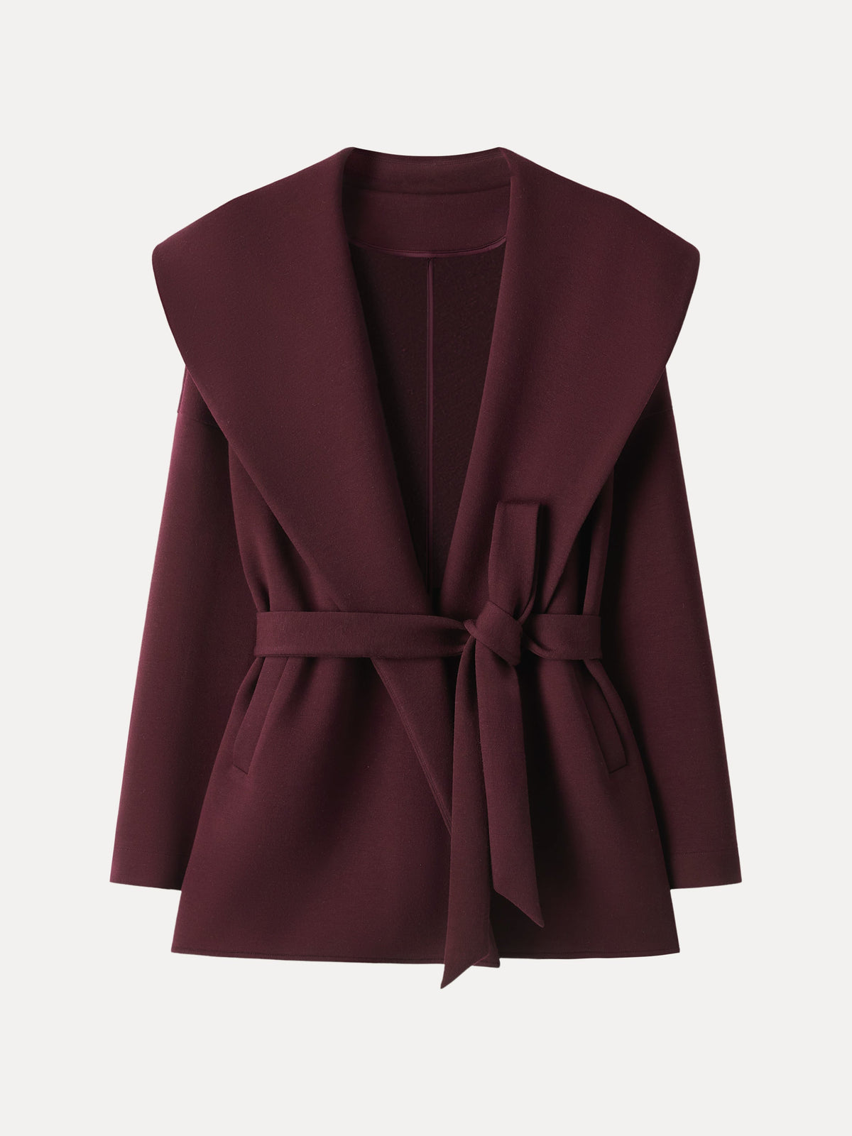 FuzzLuxe Draped Shawl Collar Long Sleeve Belted Jacket — original photo 18