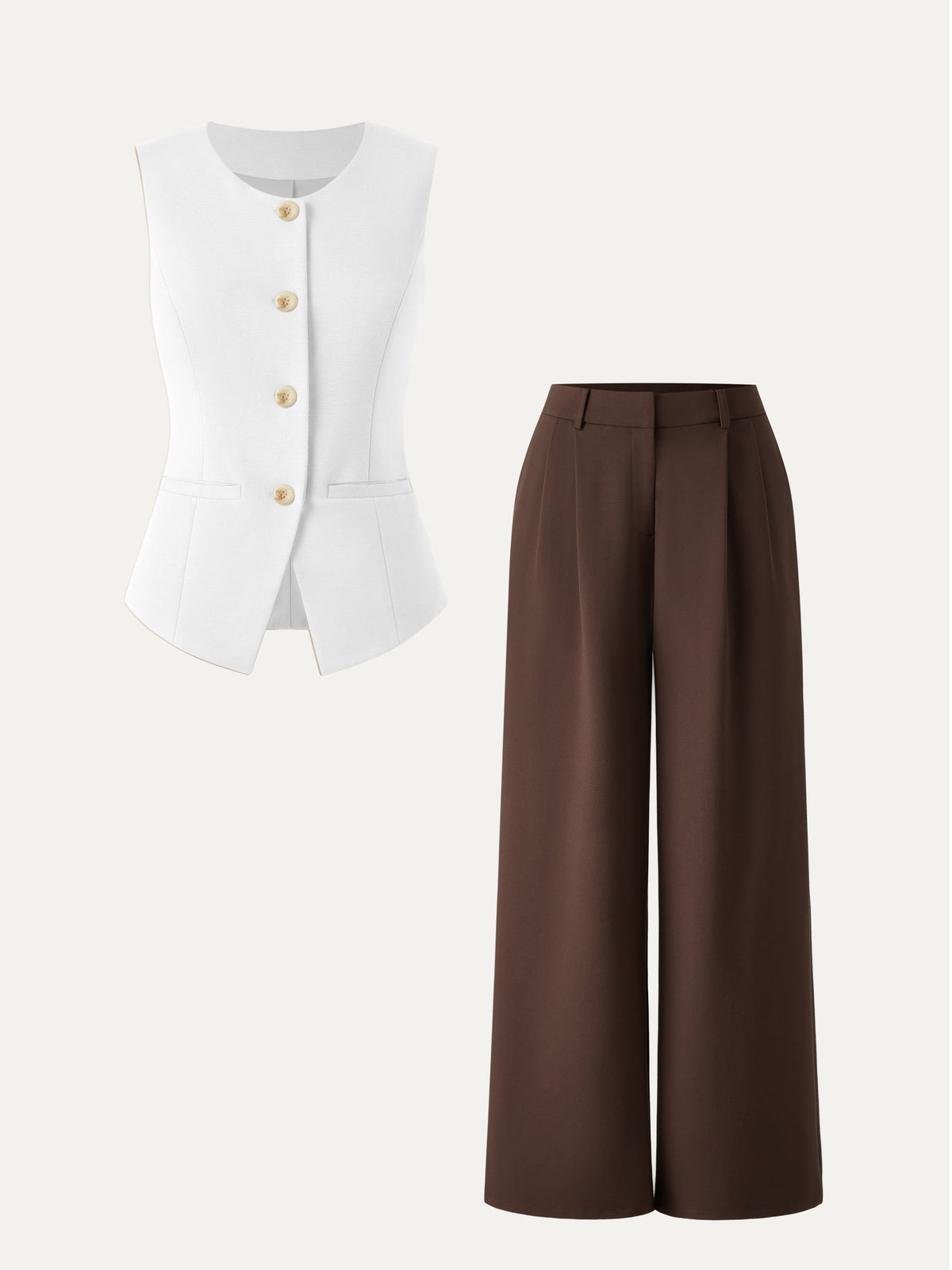 2Pcs Set Waistcoat with Pockets & Wide Leg Pant with Pockets — original photo 10