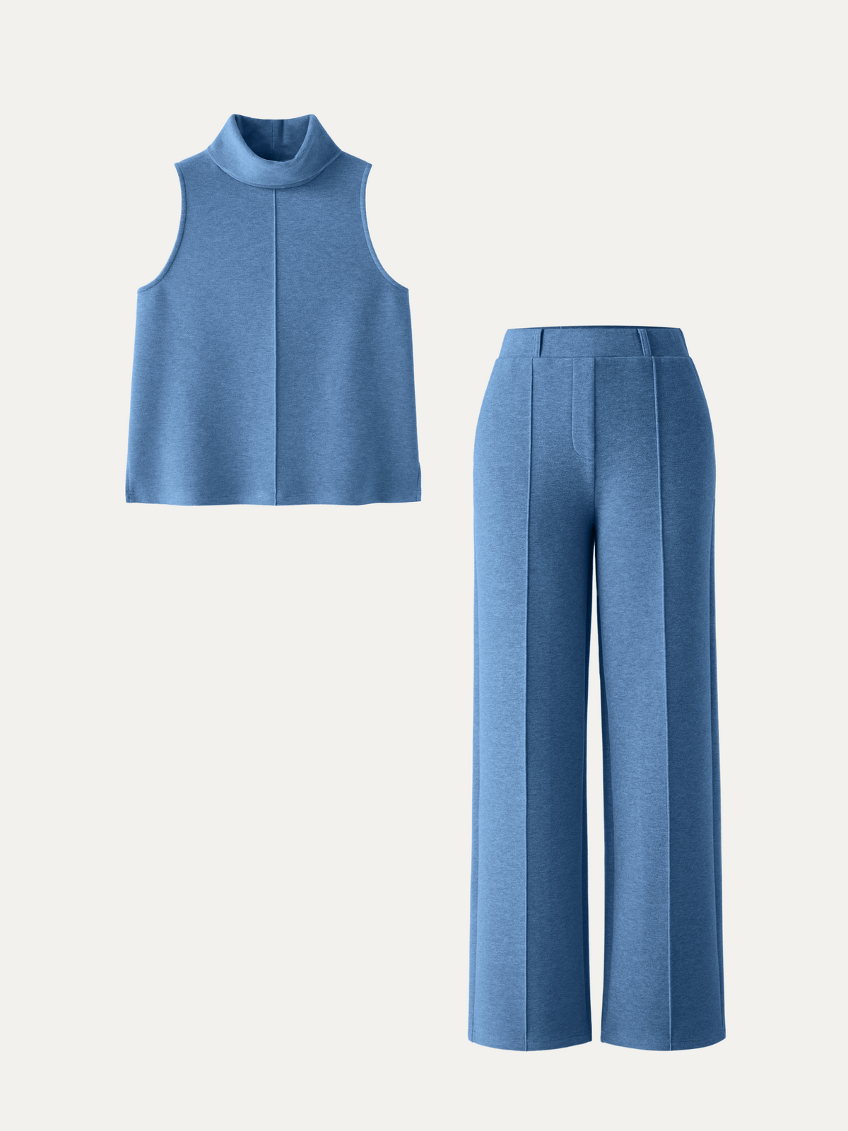 2Pcs Set Regular Split Hem Top & High Waisted Warm Straight Leg Pull On Pant — original photo 17