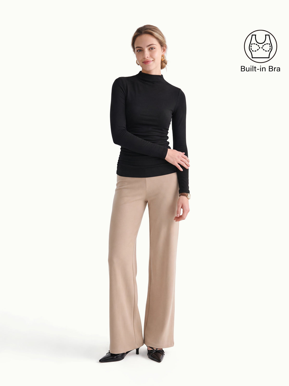 ProWarm Mock Neck Long Sleeve Ruched Built-In Bra Top — original photo 10