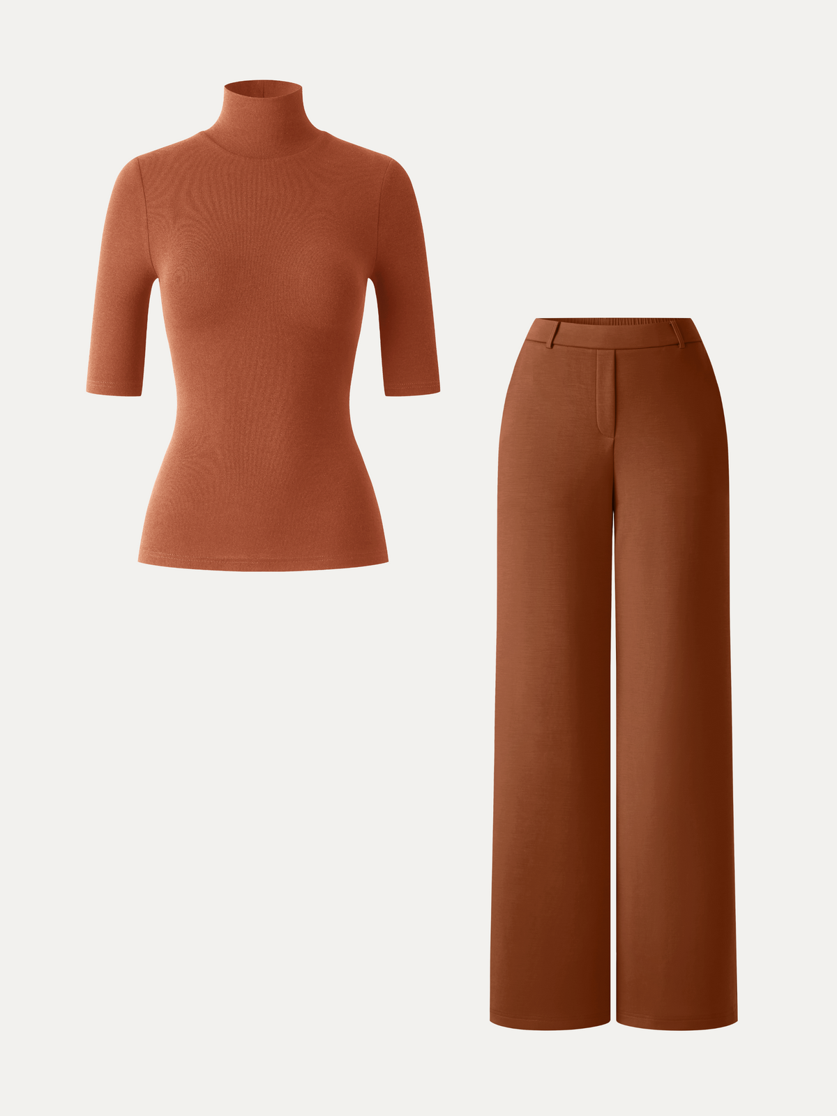 2Pcs Set LiteWarm Elbow Length Sleeve Built-In Bra Top & High-Rise Wide Leg Pants — original photo 12