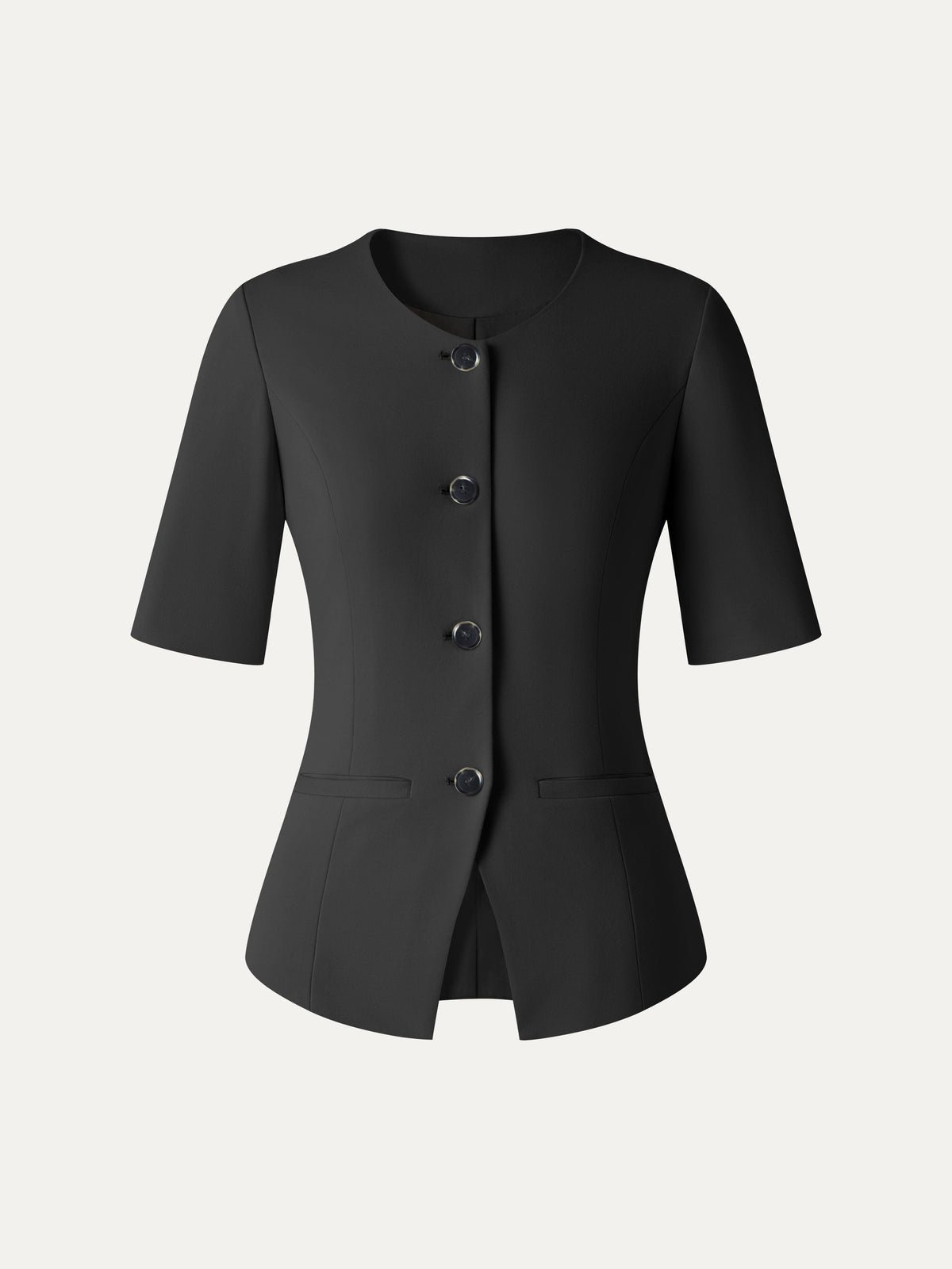 Ponte Office Round Neck Elbow Sleeve Jacket with Pockets — original photo 8