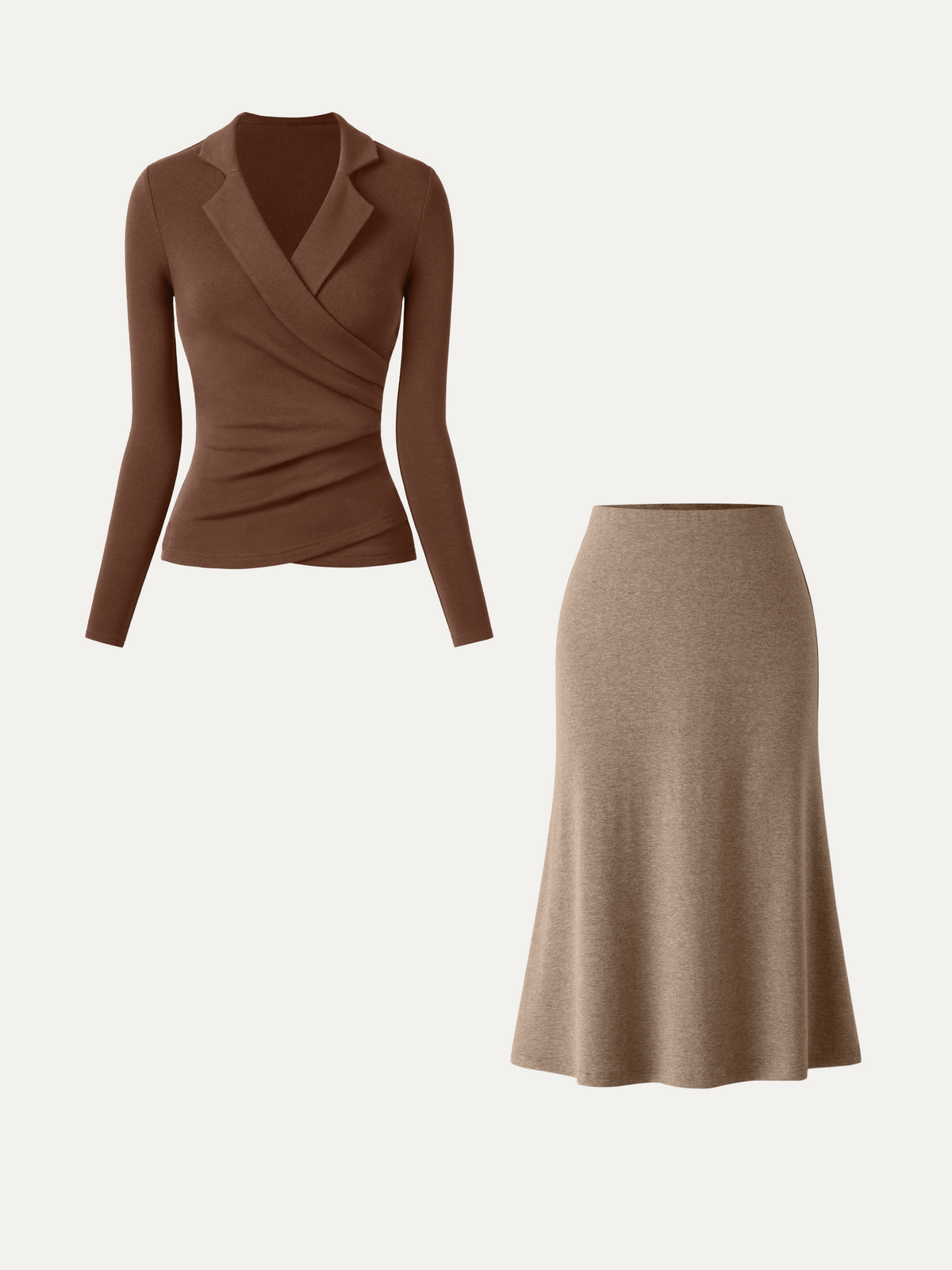 2Pcs Set ProWarm Collared Surplice Top & Soft Thermal Pull-On Midi Skirt — original photo 10