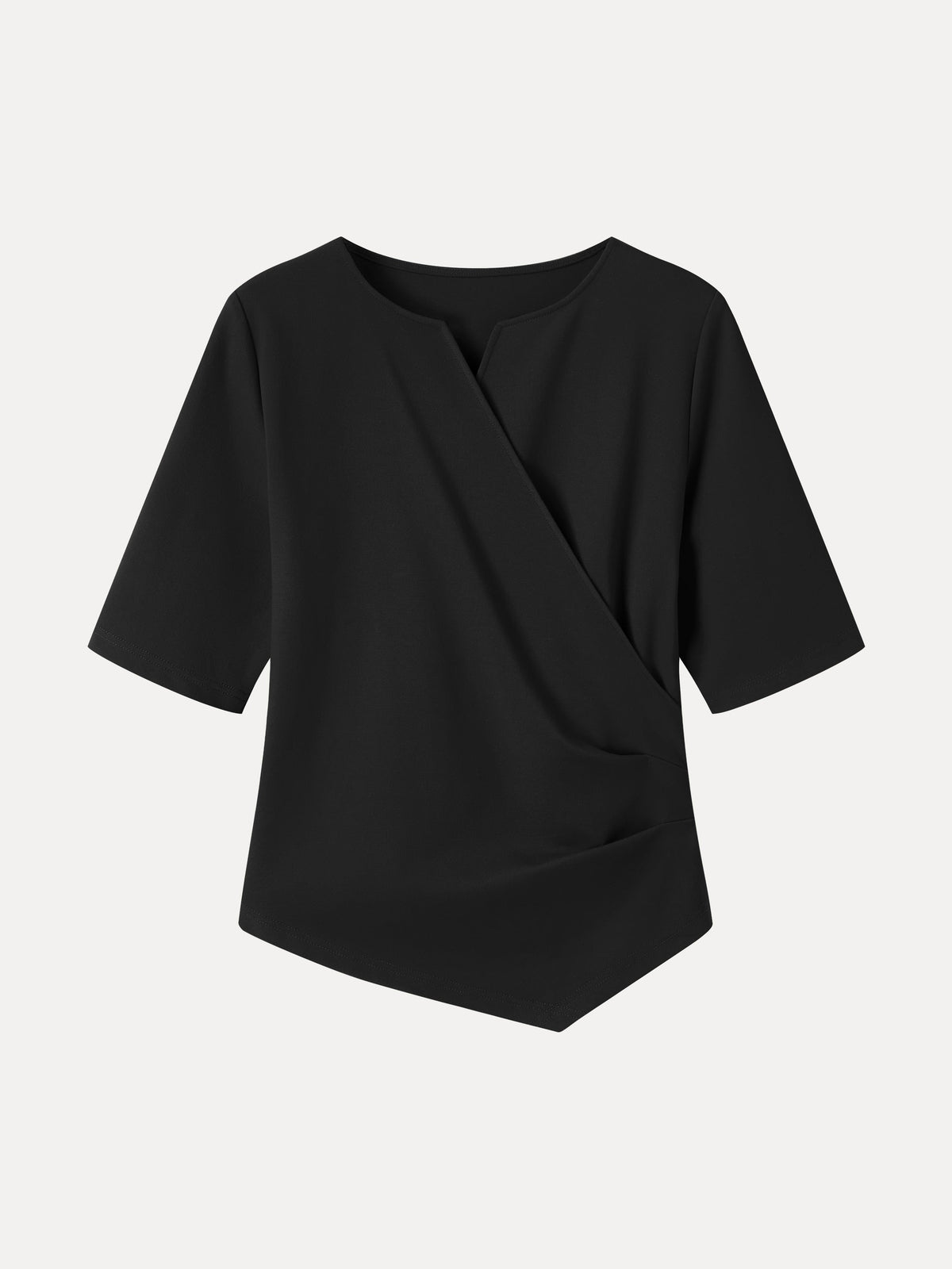 Ponte Surplice Elbow Sleeve Asymmetrical Hem Top — original photo 12