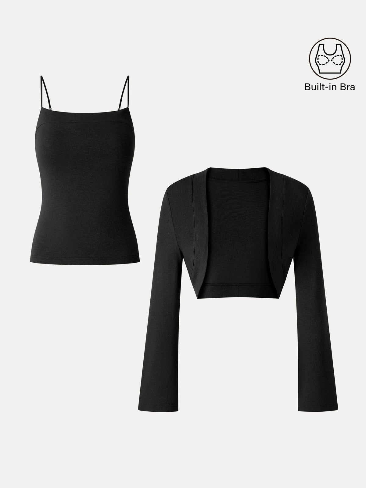 2-Piece Top Set LiteWarm Square Neck Spaghetti Strap Bell Sleeve Built-In Bra Cami — original photo 9
