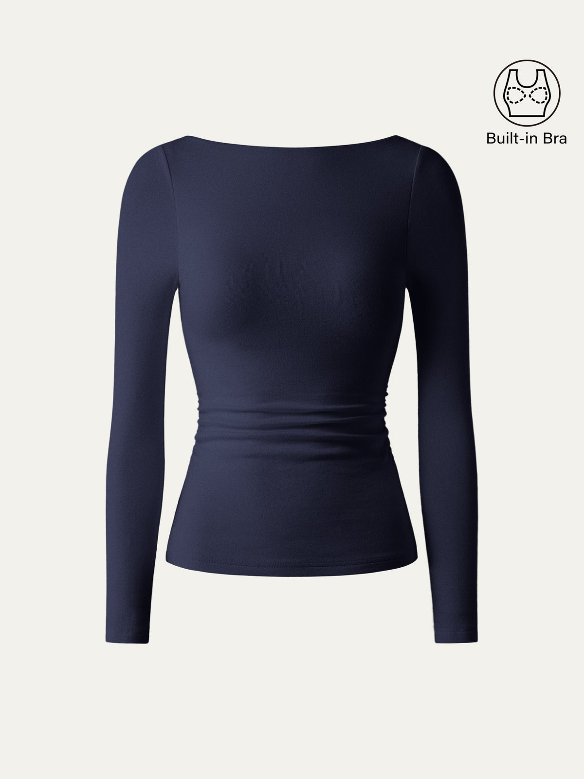 LiteWarm Boatneck Long Sleeve Open-Back Ruched Built-In Bra Top — original photo 18