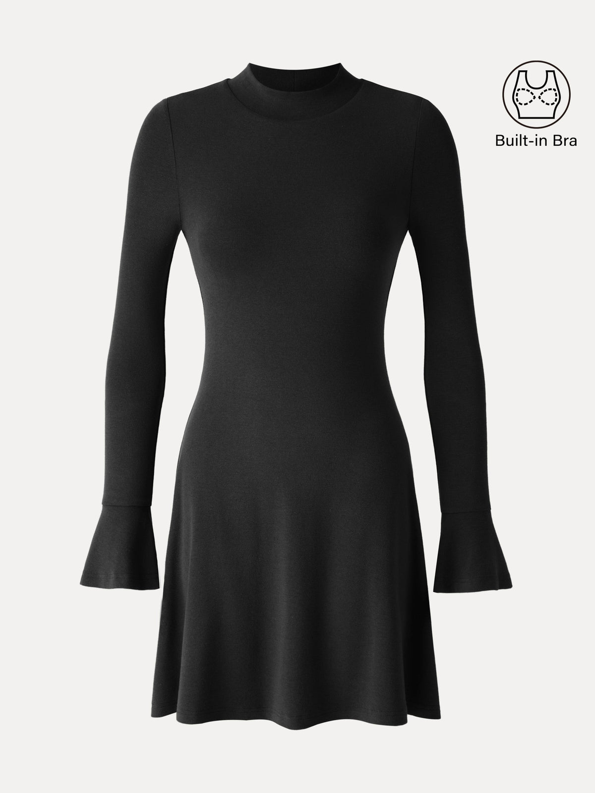 LiteWarm Mock Neck Flared Long Sleeve A-Line Mini Built-In Bra Dress — original photo 9