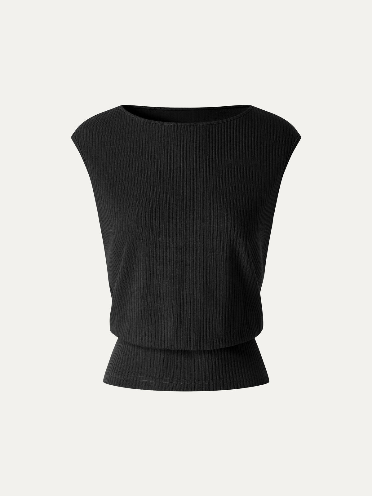 Textured Cotton Blend Boatneck Sleeveless Banded Hem Top — original photo 6
