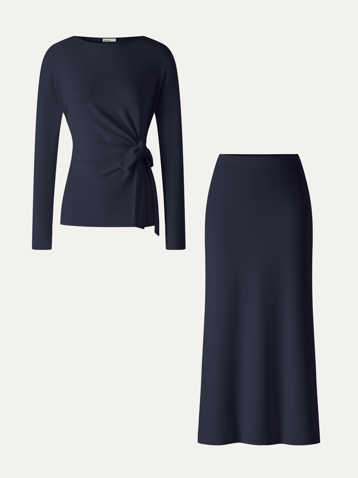 2Pcs Set LiteWarm Boatneck Long Sleeve Top & Mid-Rise Side-Slit Column Midi Skirt — original photo 10