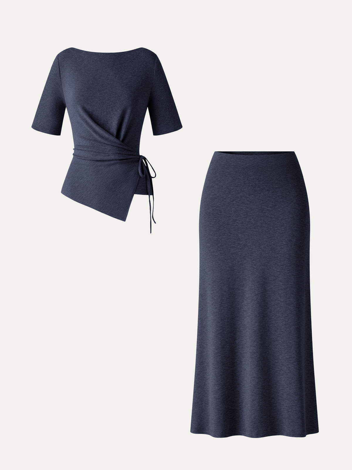 2Pcs Set LiteWarm Short Sleeve Tie-Side Top & Side-Slit A-Line Midi Skirt — original photo 18