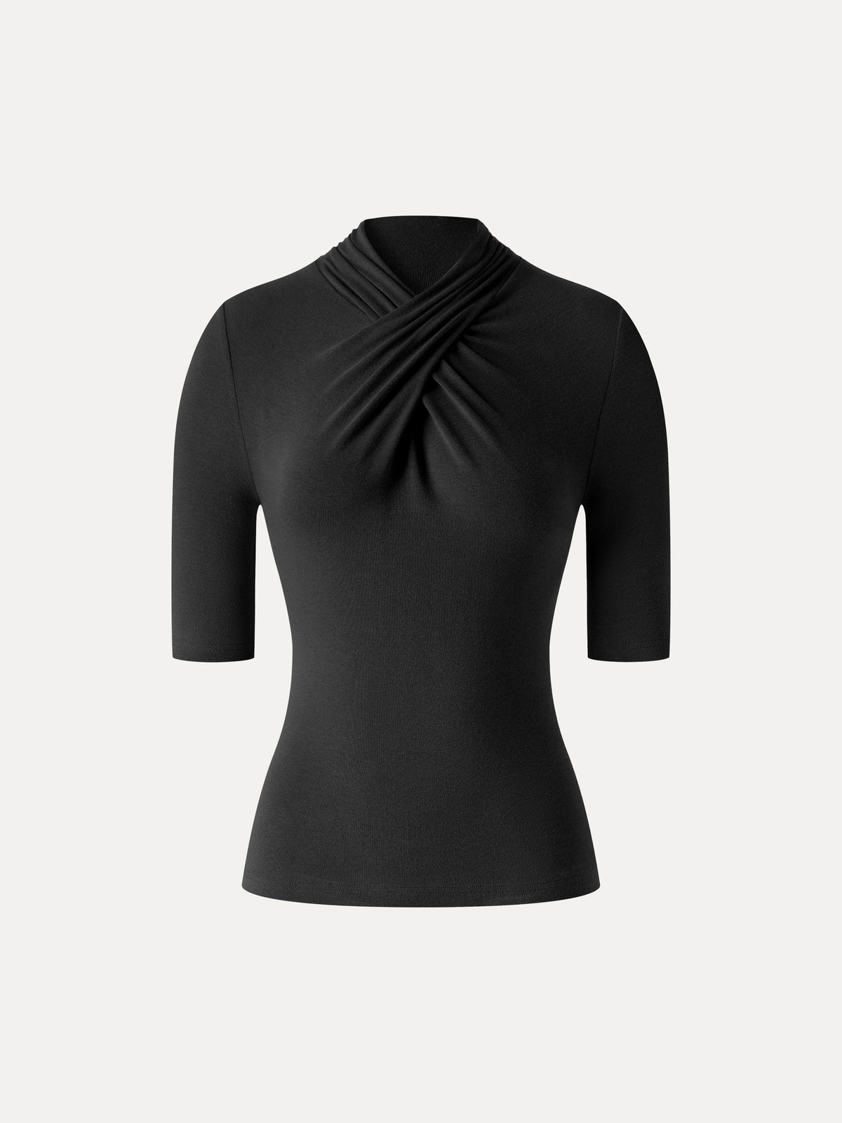 LiteWarm Crisscross Mock Neck Elbow Sleeve Ruched Top — original photo 12