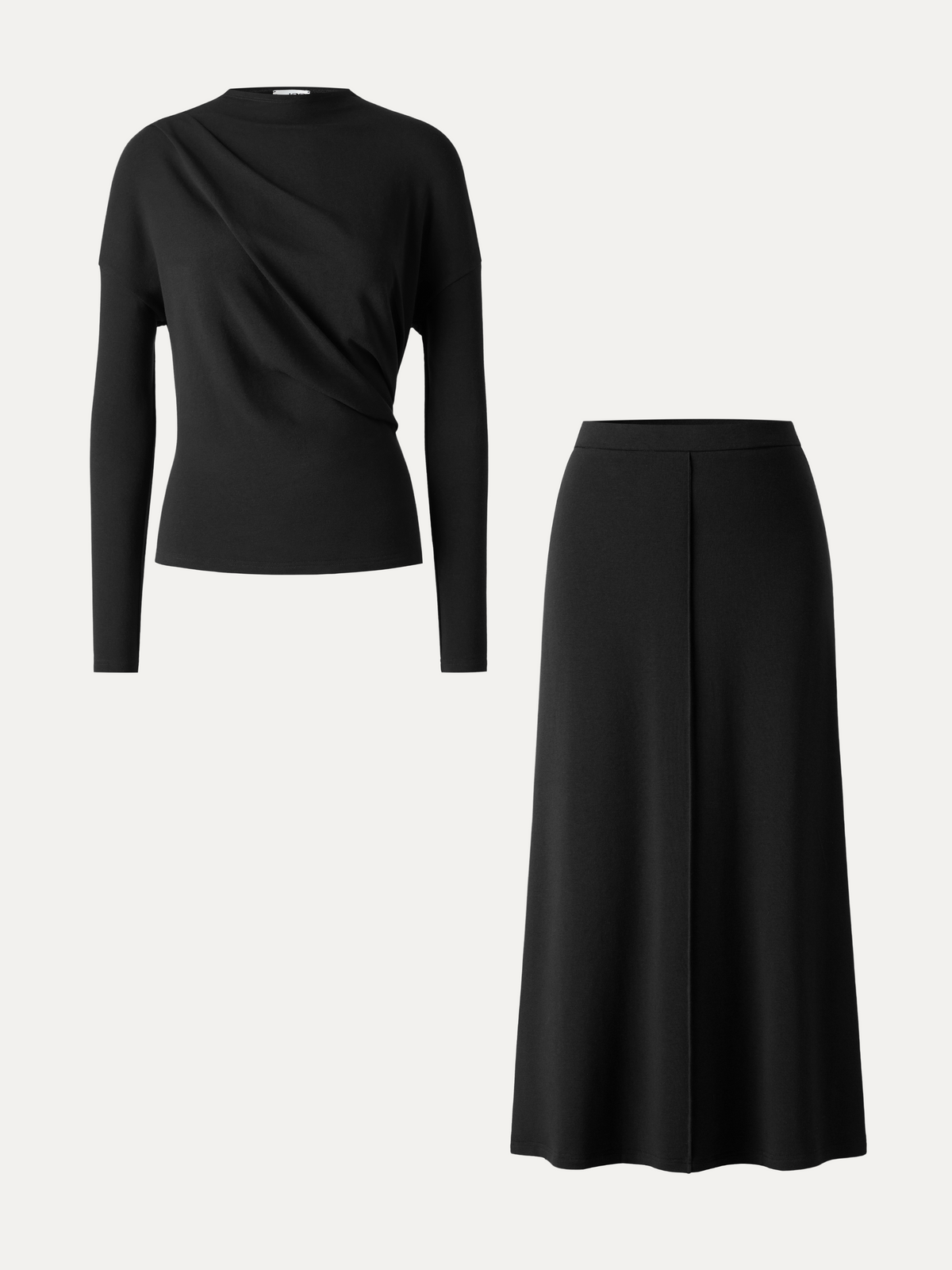 2Pcs Set Prowarm Mock Neck Long Sleeve Top & Mid-Rise A-Line Midi Skirt — original photo 11