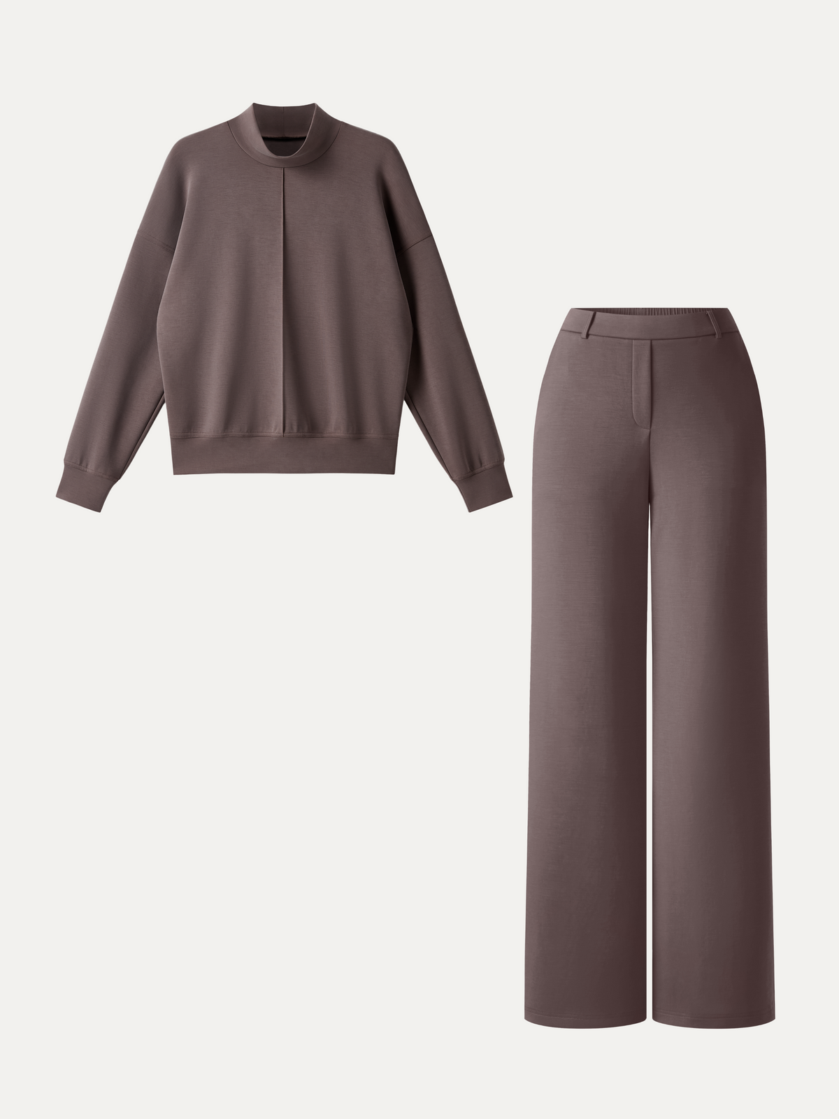 2Pcs Set Mockneck Long Sleeve Shirt & High-Rise Wide Leg Pants with Pockets — original photo 9