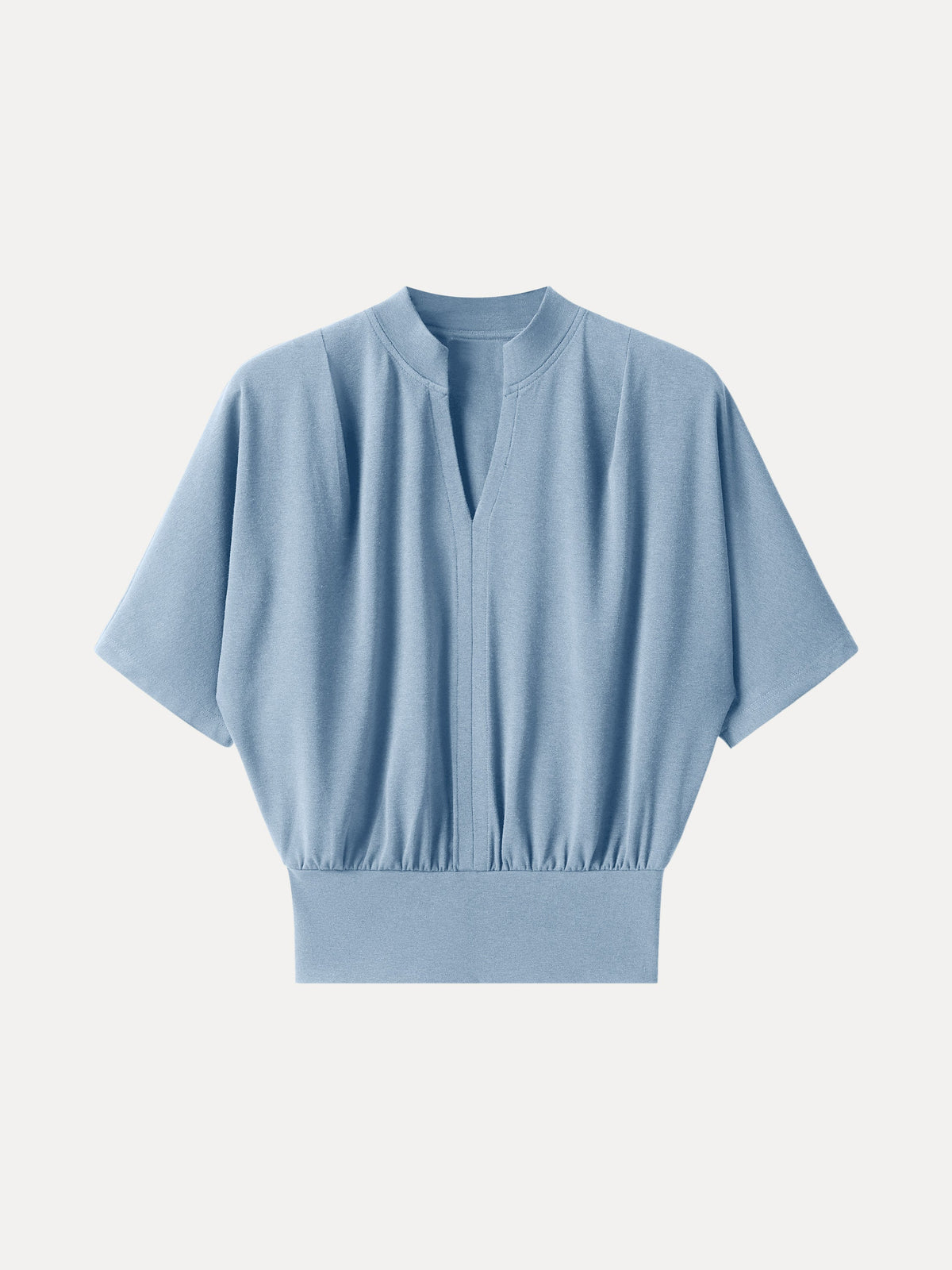 Stand Collar V-Neck Short Sleeve Top — original photo 16