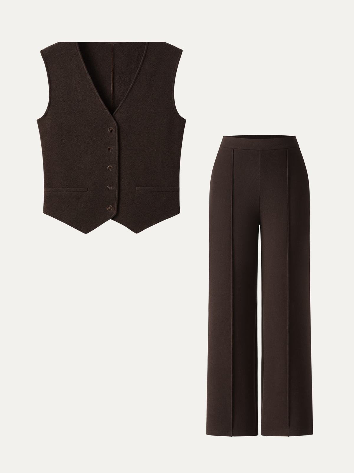 2Pcs Set Friendly Sleeveless Cropped Vest & Mid-Rise Pintuck Pants with Pockets — original photo 11