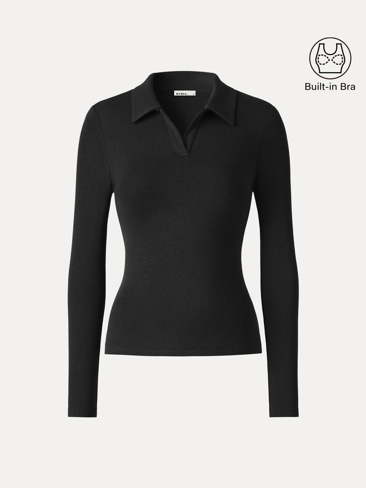 LiteWarm Office Staple V-Neck Lapel Long Sleeve Built-In Bra Top — original photo 12