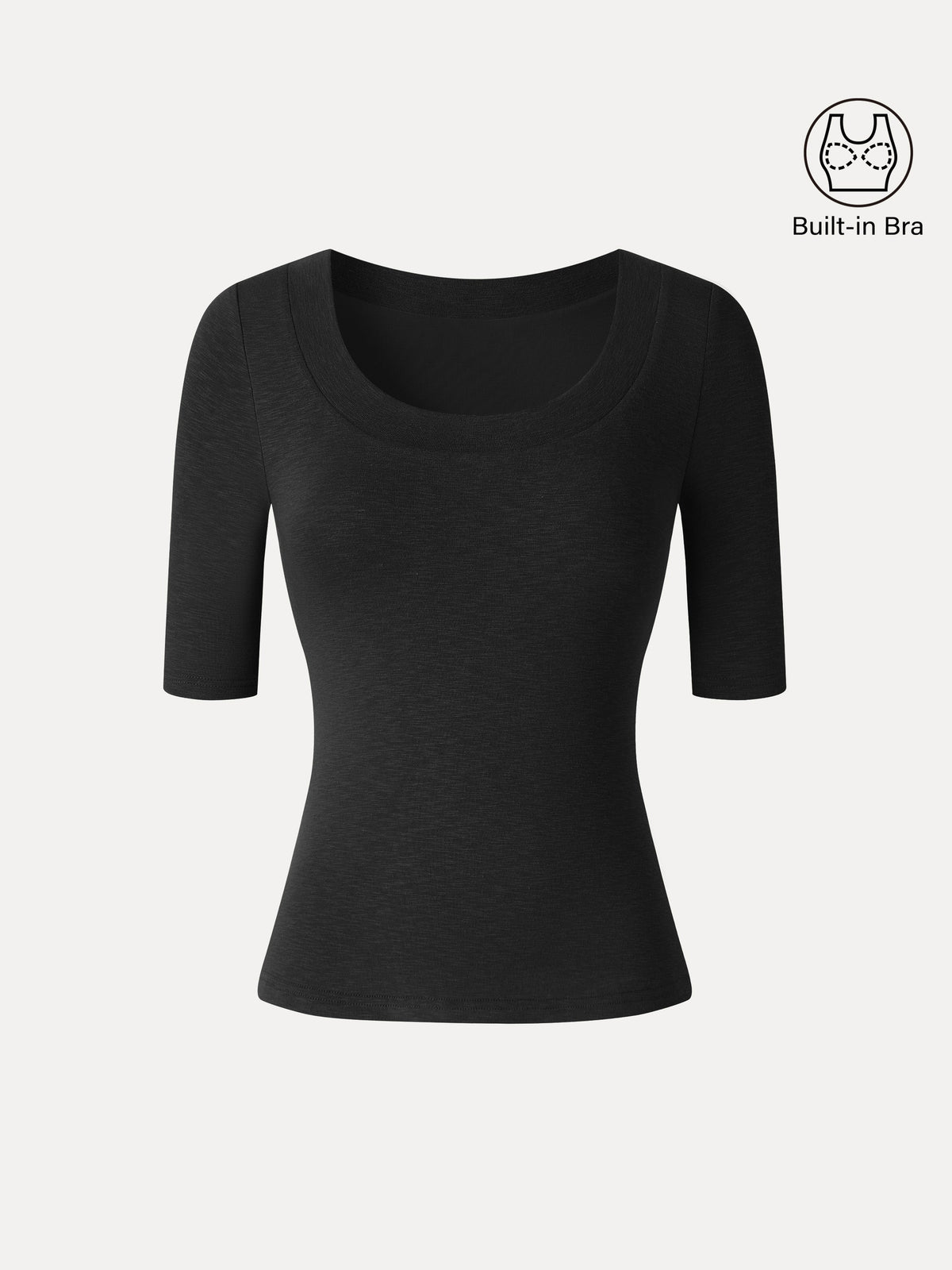 LiteWarm Slub U-Neck Elbow Sleeve Built-In Bra Top — original photo 10