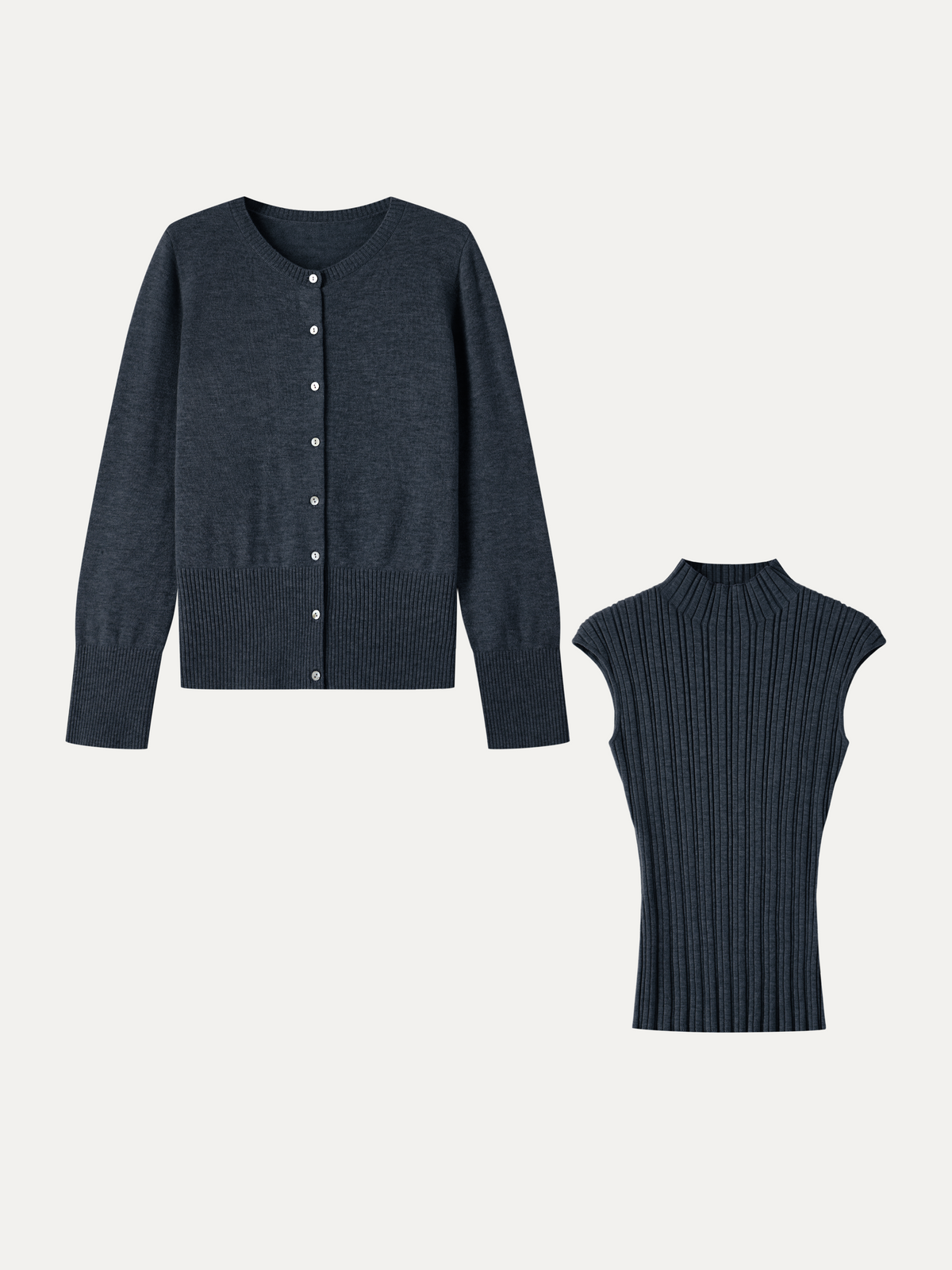2Pcs Set 100% Merino Wool Long Sleeve Cardigan & Mock Neck Sweater — original photo 14