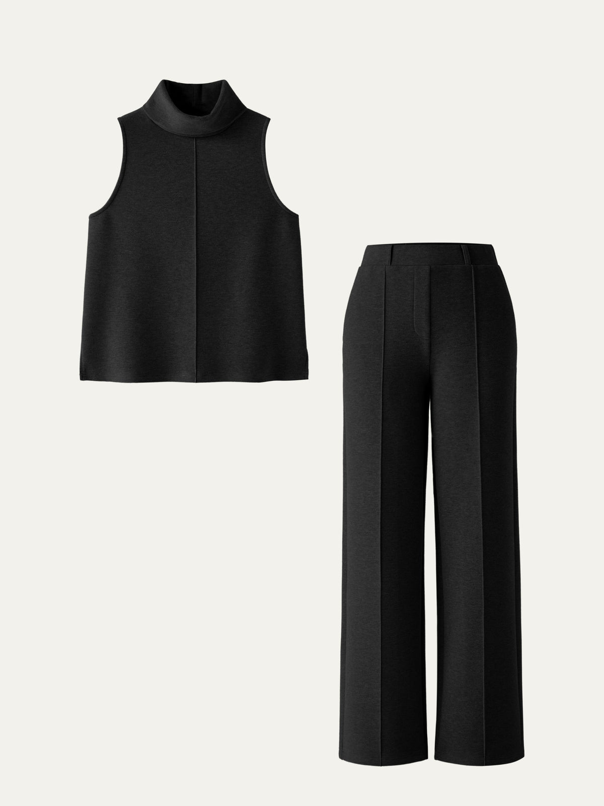 2Pcs Set Tall Turtle Neck Split Hem Top & High Waisted Warm Straight Leg Pull On Pant — original photo 15