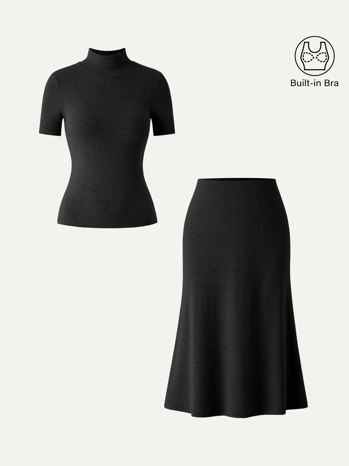 2Pcs Set Mockneck Built-In Bra Top & Pull-On Midi Skirt — original photo 12