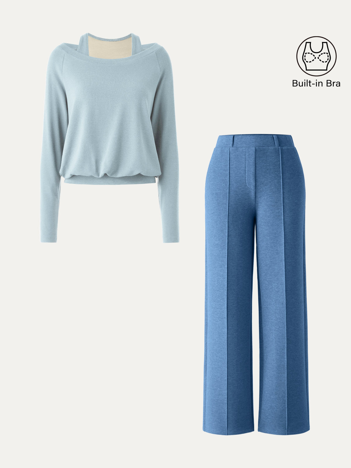 2Pcs Set LiteWarm Multi-Wear Layering Built-In Bra Top & High Waisted Straight Leg Pull On Pant — original photo 12
