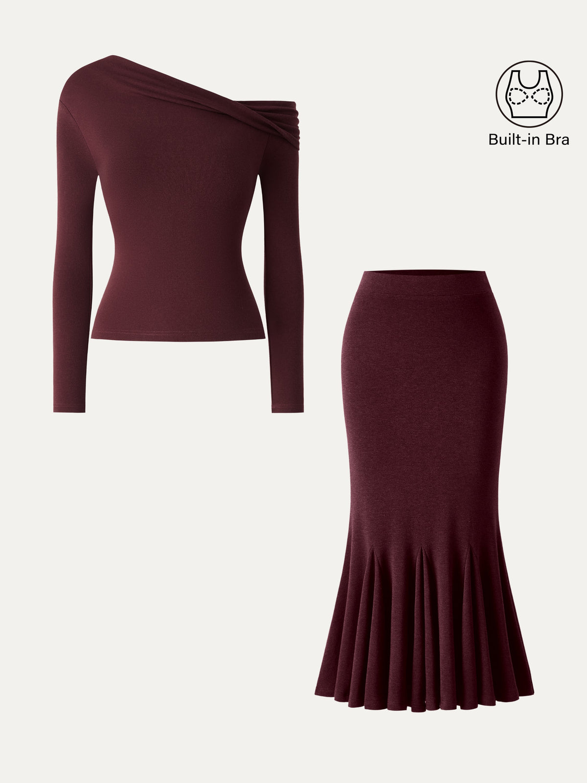 2Pcs Set LiteWarm Convertible Neck Built-In Bra Top & High-Rise Mermaid Midi Skirt — original photo 11