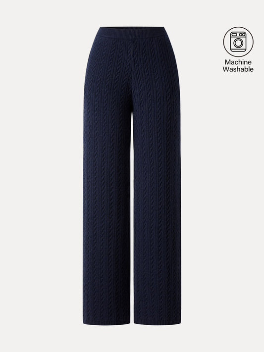 Merino-Blend Cable-Knit Straight-Leg Pants with Pockets — original photo 1