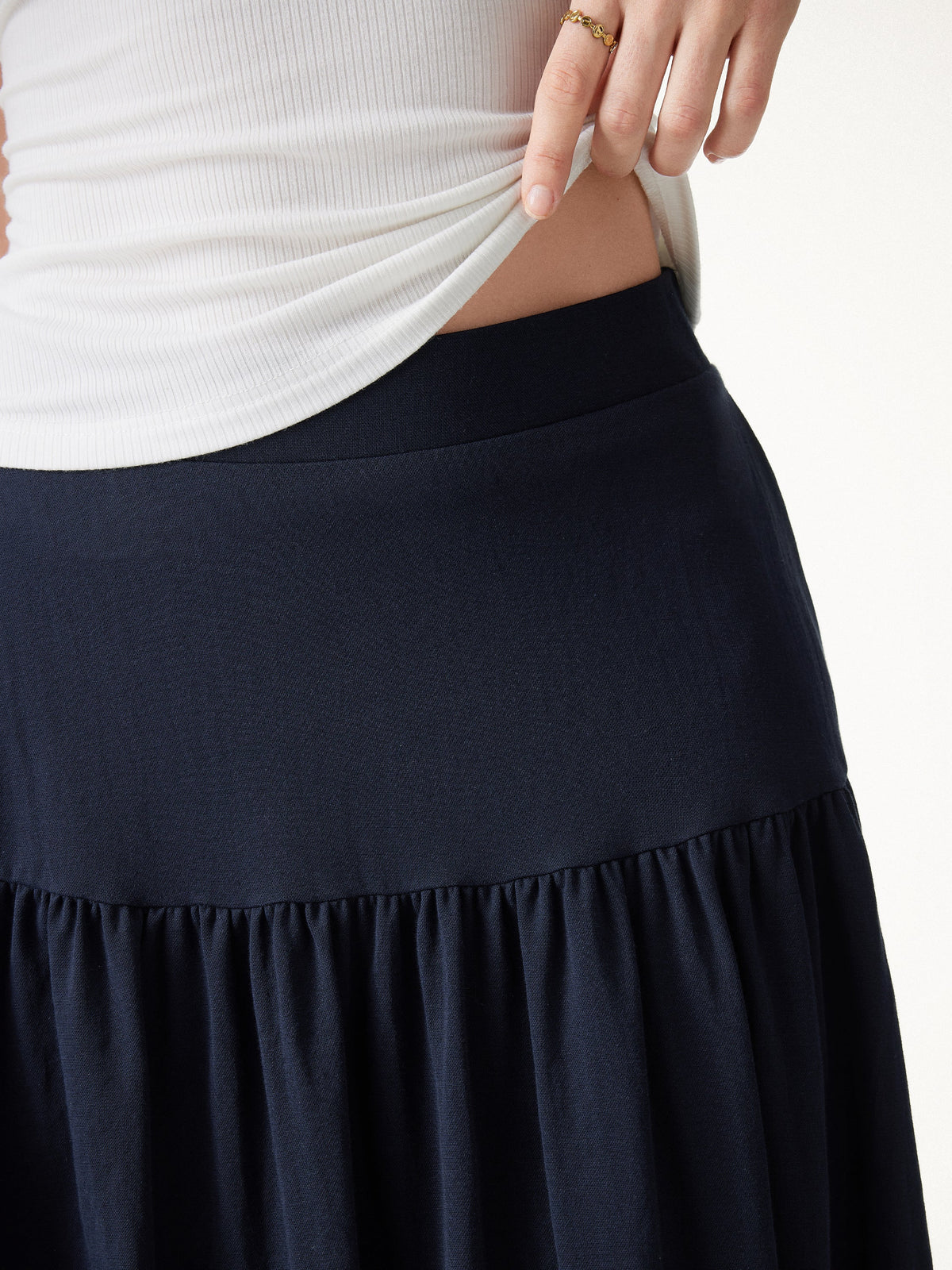 Cotton-Linen Gathered Midi Skirt with Pockets — original photo 5