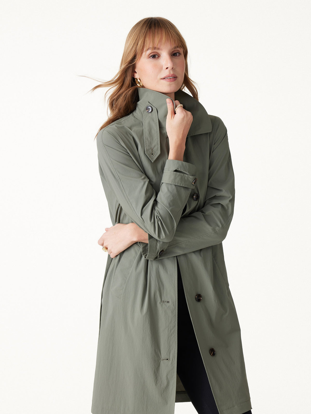 Lightweight Water-Repellent Notched Collar Trench Coat with Pockets — original photo 3