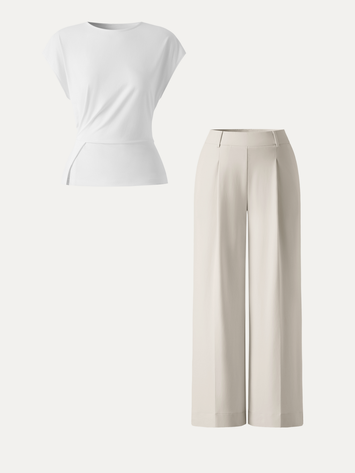 2Pcs Set Round Neck Tucked Top & Wide Leg The Success Pants — original photo 11