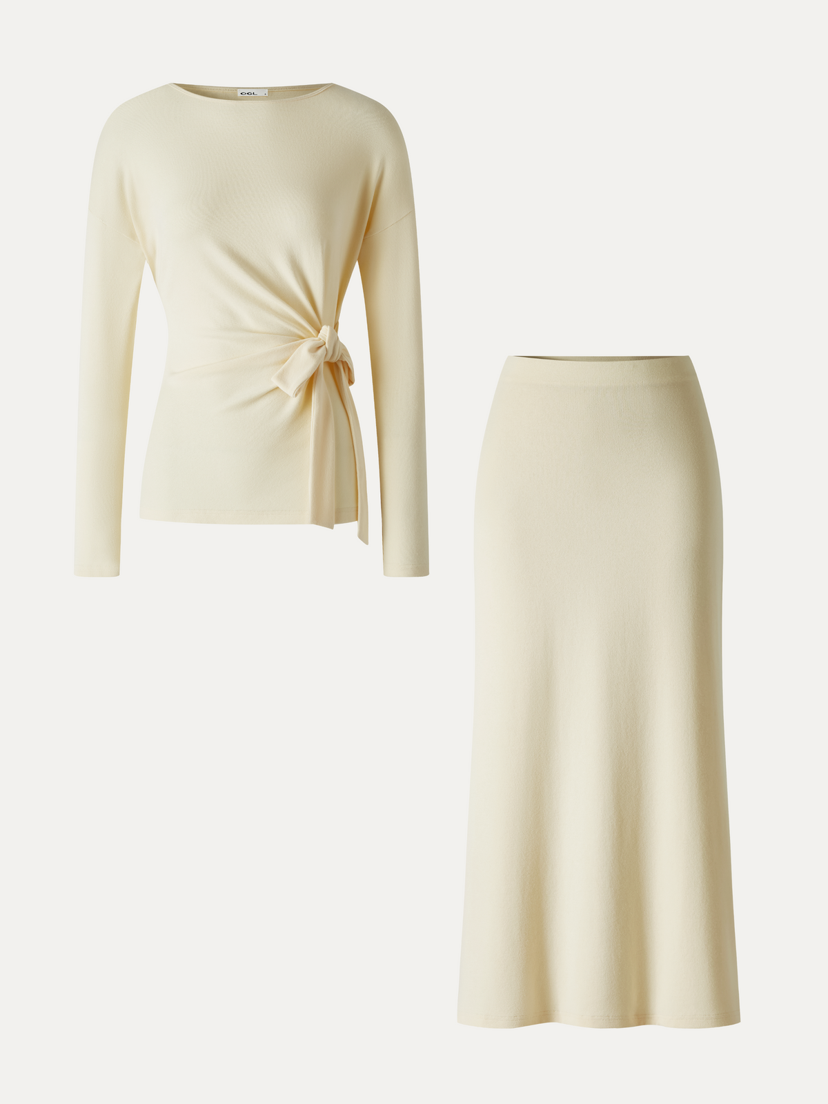2Pcs Set LiteWarm Boatneck Long Sleeve Top & Mid-Rise Side-Slit Column Midi Skirt — original photo 2