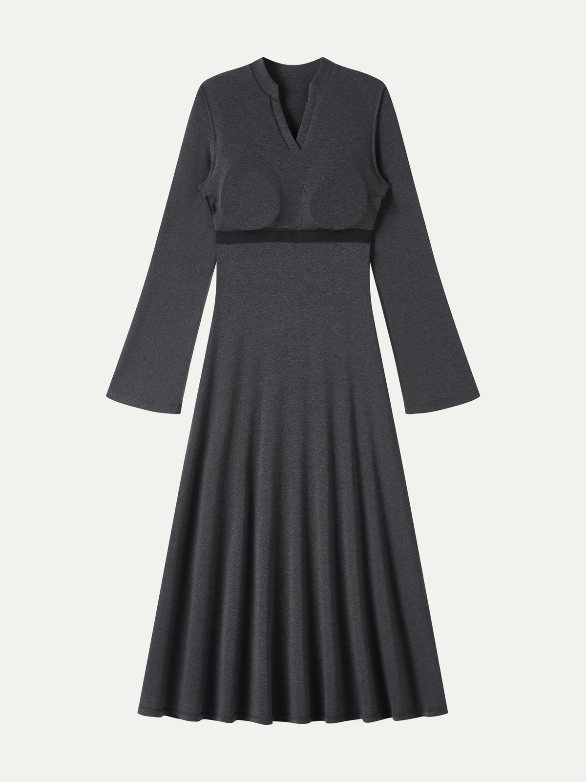LiteWarm V-Neck Long Sleeve Flowy Midi Built-In Bra Dress — original photo 5