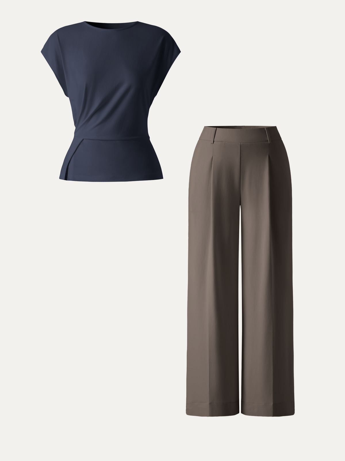2Pcs Set Round Neck Tucked Top & Wide Leg The Success Pants — original photo 12