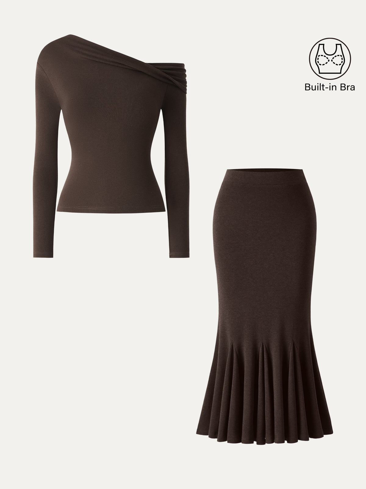 2Pcs Set LiteWarm Convertible Neck Built-In Bra Top & High-Rise Mermaid Midi Skirt — original photo 9