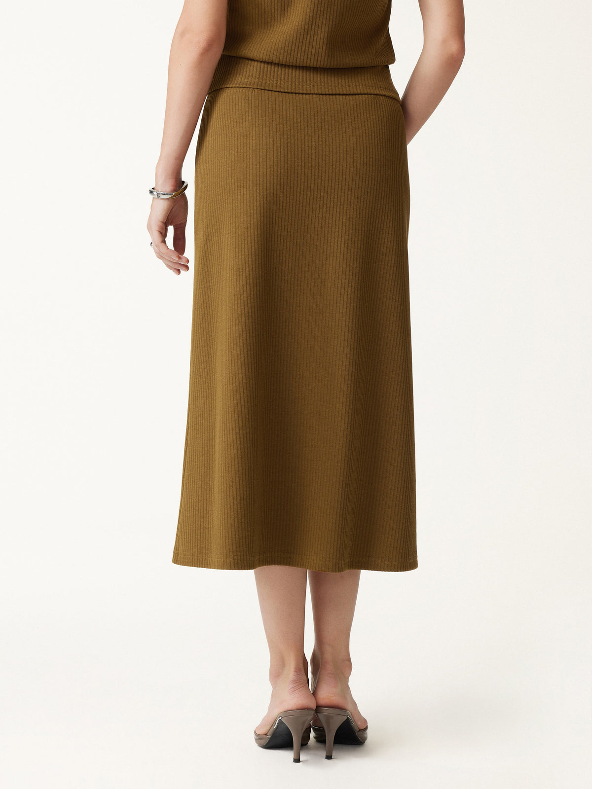 Textured Cotton Blend Mid-Rise A-Line Midi Skirt — original photo 4