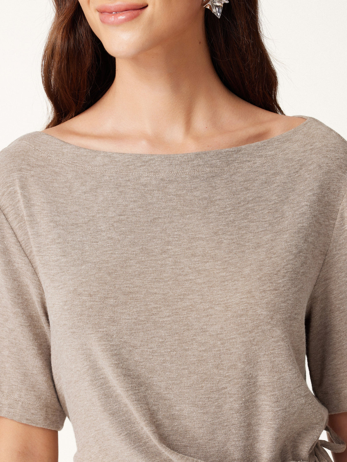 LiteWarm Slash Neck Short Sleeve Tie-Side Top — original photo 5