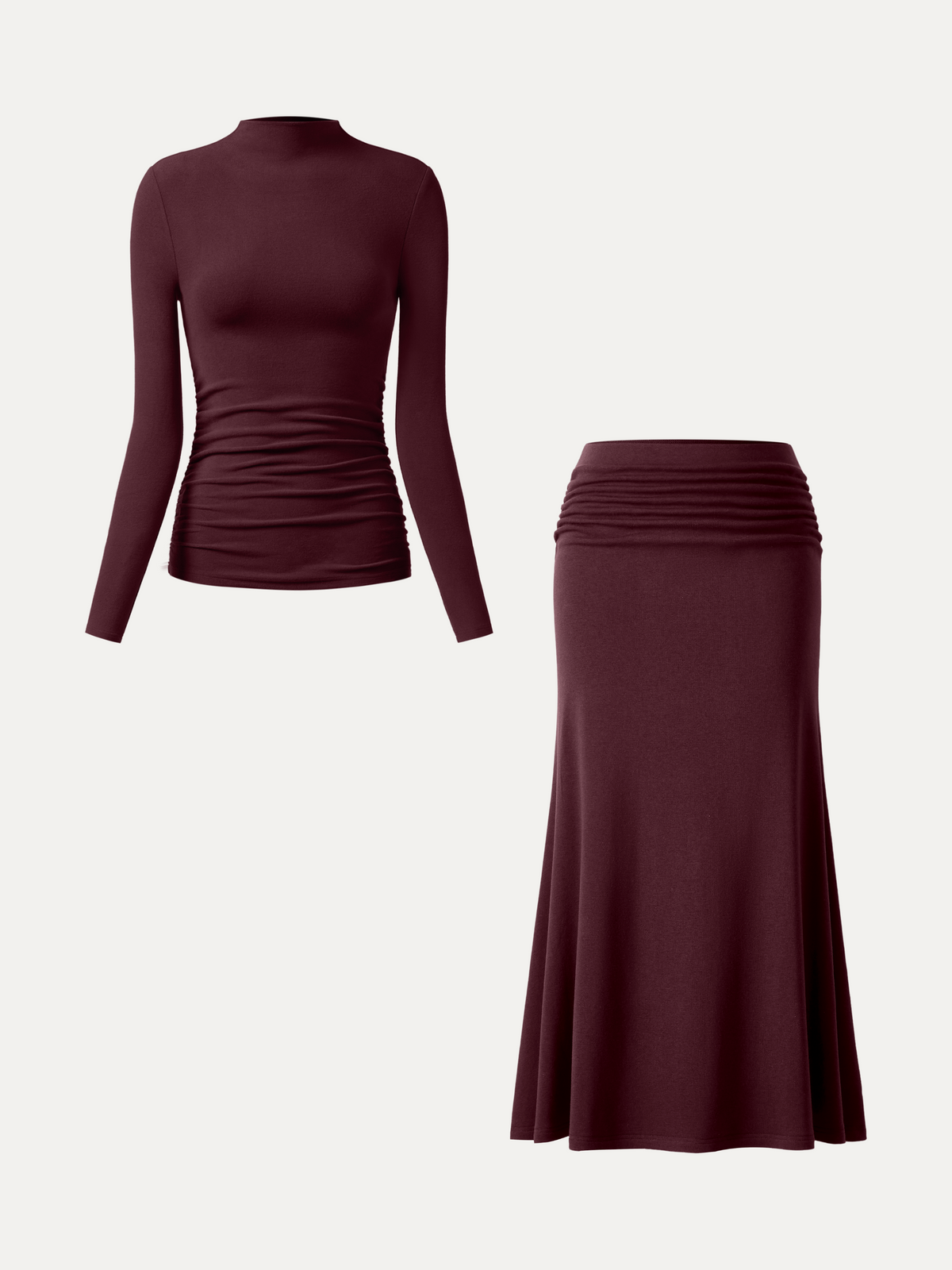 2Pcs Set Prowarm Ruched Sides Mockneck Top & Mermaid Maxi Skirt — original photo 9