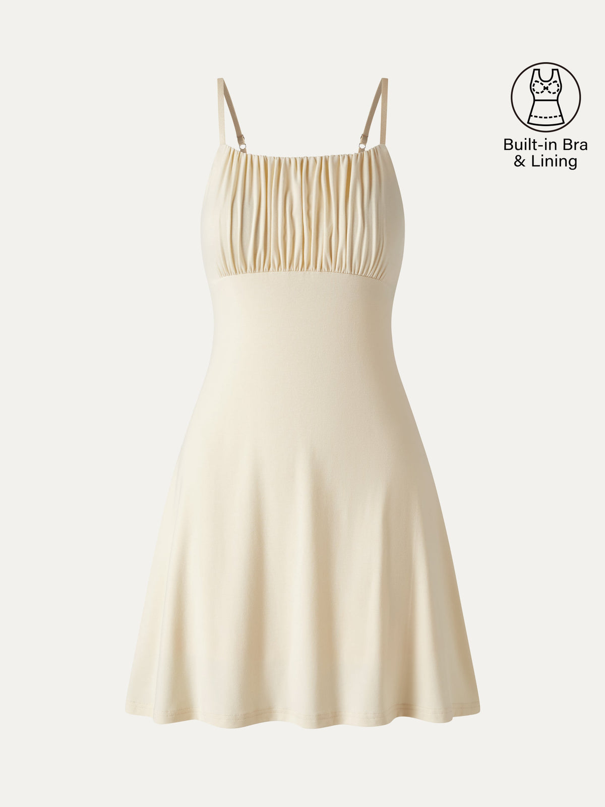 Matte Smooth Square Neck Ruched Spaghetti Mini Built-In Bra Dress — original photo 10